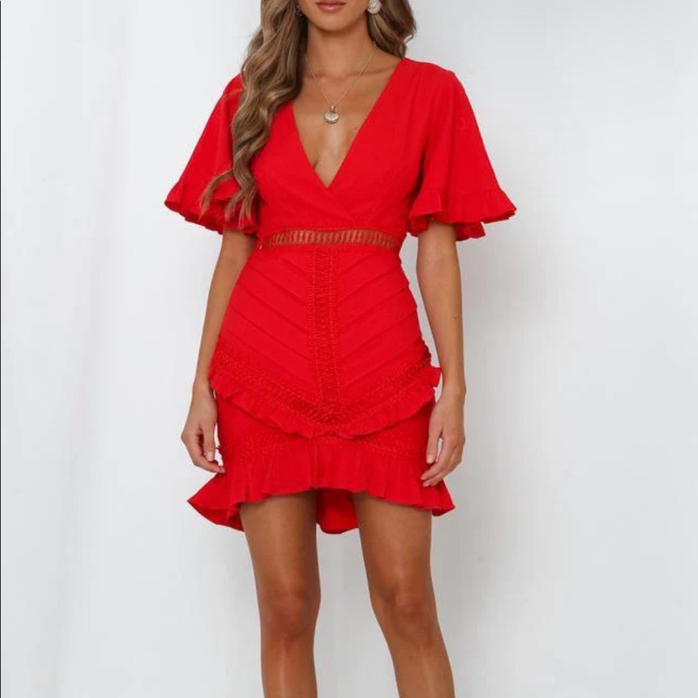 Hello Molly Dance on Dress Ruffle Bell Sleeve with Cutouts and Crochet